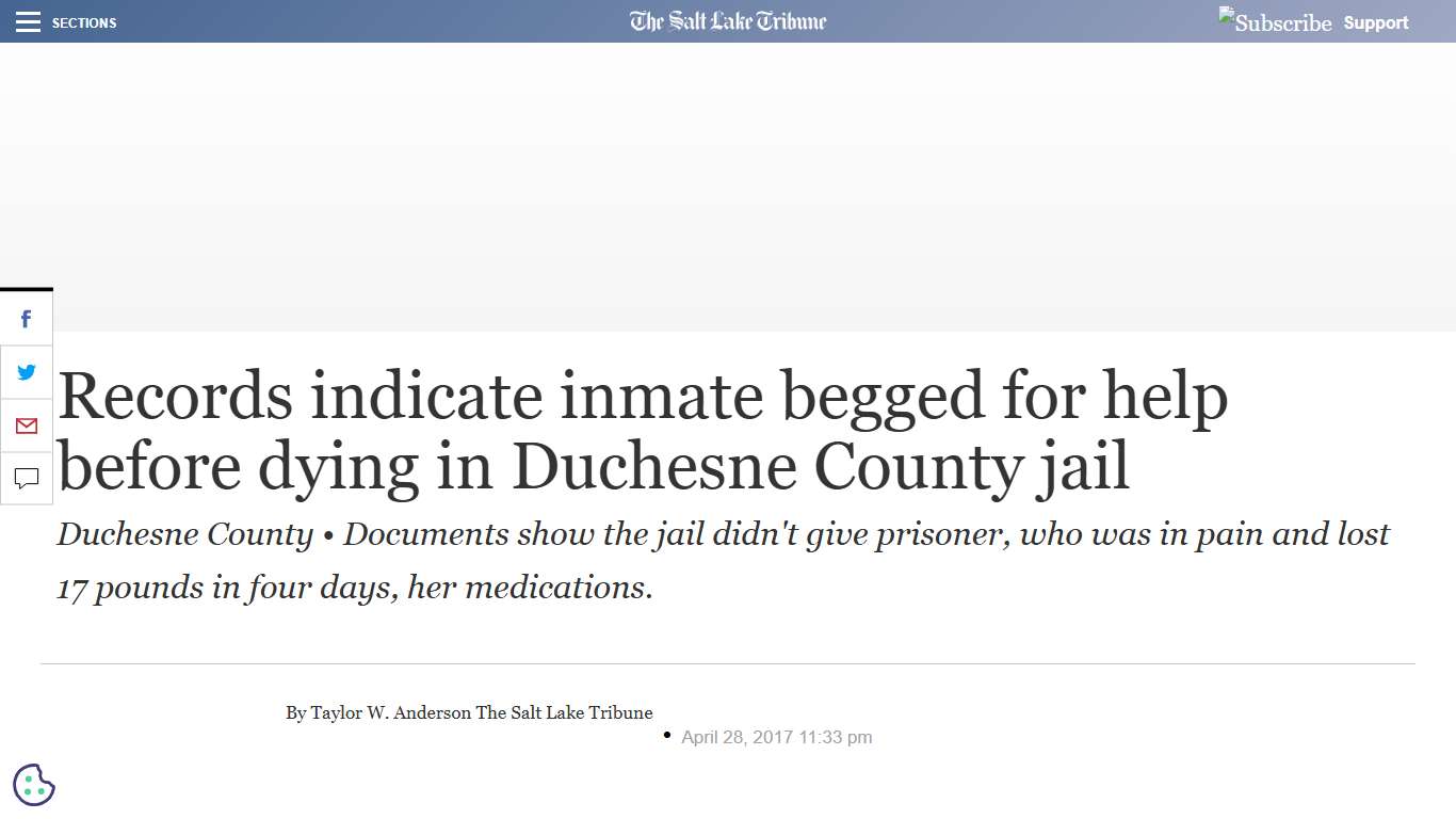Records indicate inmate begged for help before dying in Duchesne County jail - The Salt Lake Tribune