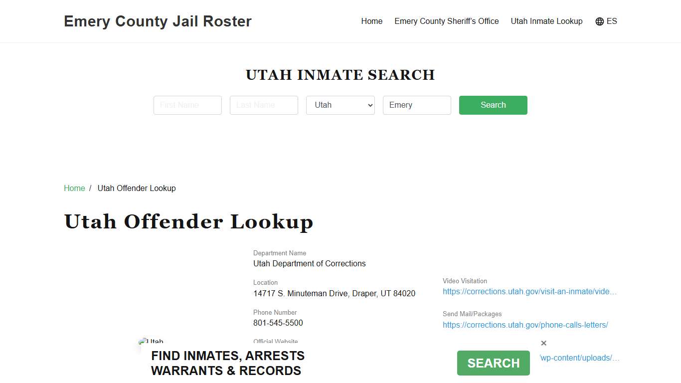 Utah Inmate Search, Jail Rosters
